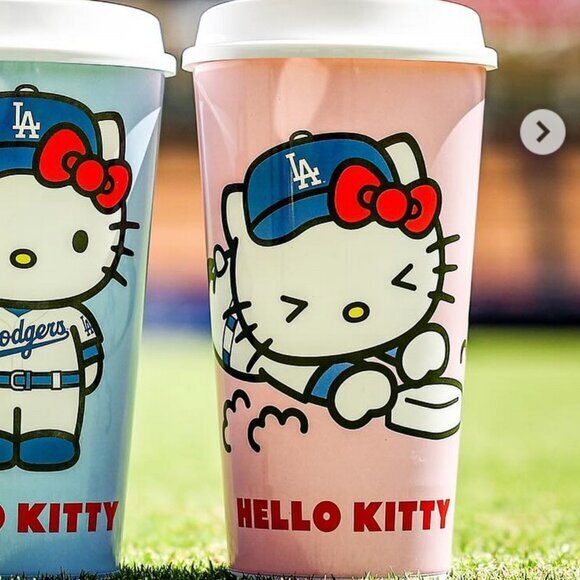 Hello Kitty Other - Collectors item Hello Kitty Pink Dodgers plastic drink cup tumbler with lid 2025